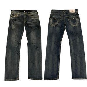 True Religion World Tour  Men's Slim Jeans 34 x 32 Flap Pockets Brick Wash